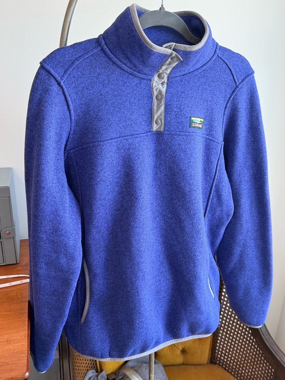 LL Bean Sweater Fleece Pullover Royal Blue Snap Gorpcore Misses L REG